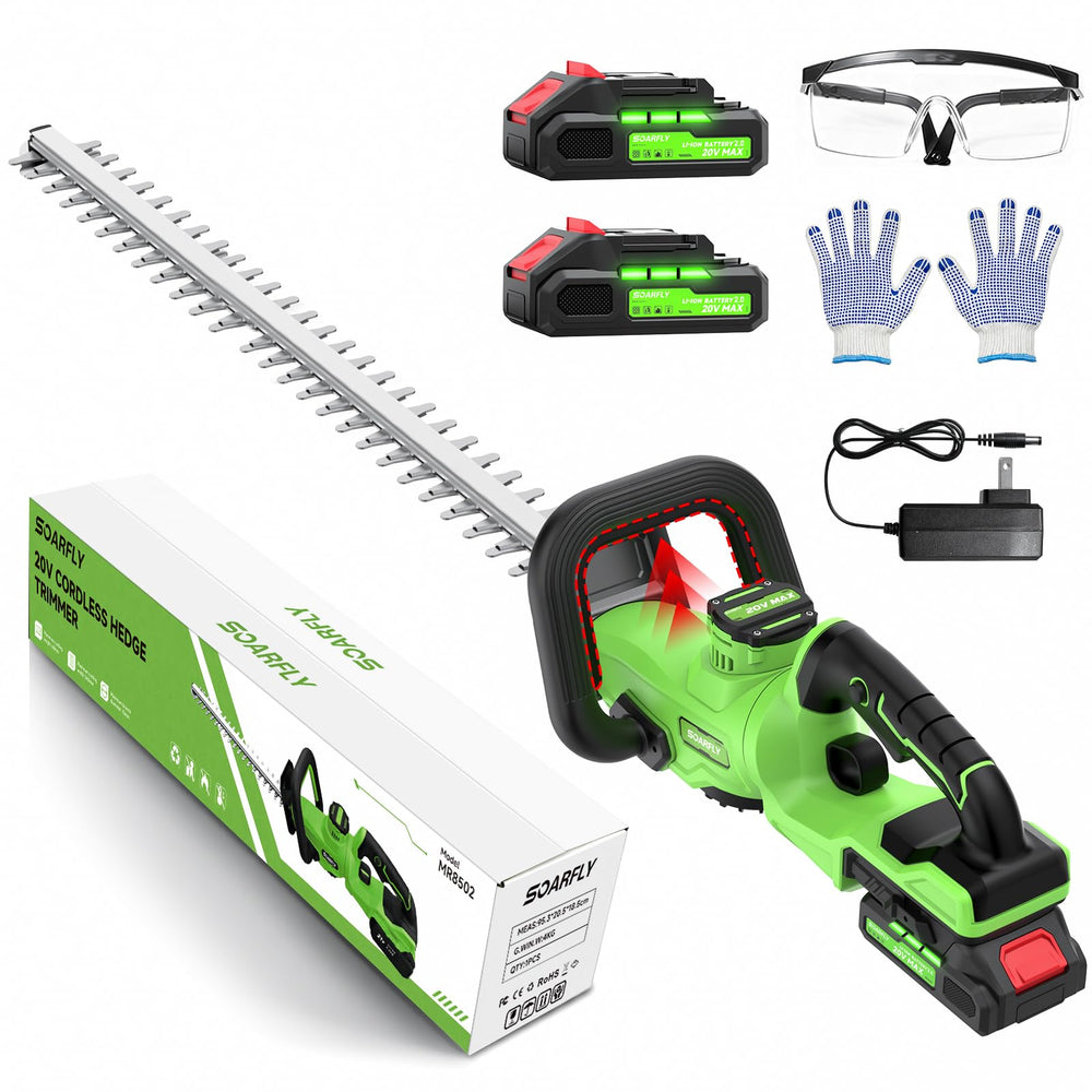 SOARFLY 22-Inch Hedge Trimmer front view with dual-action blade