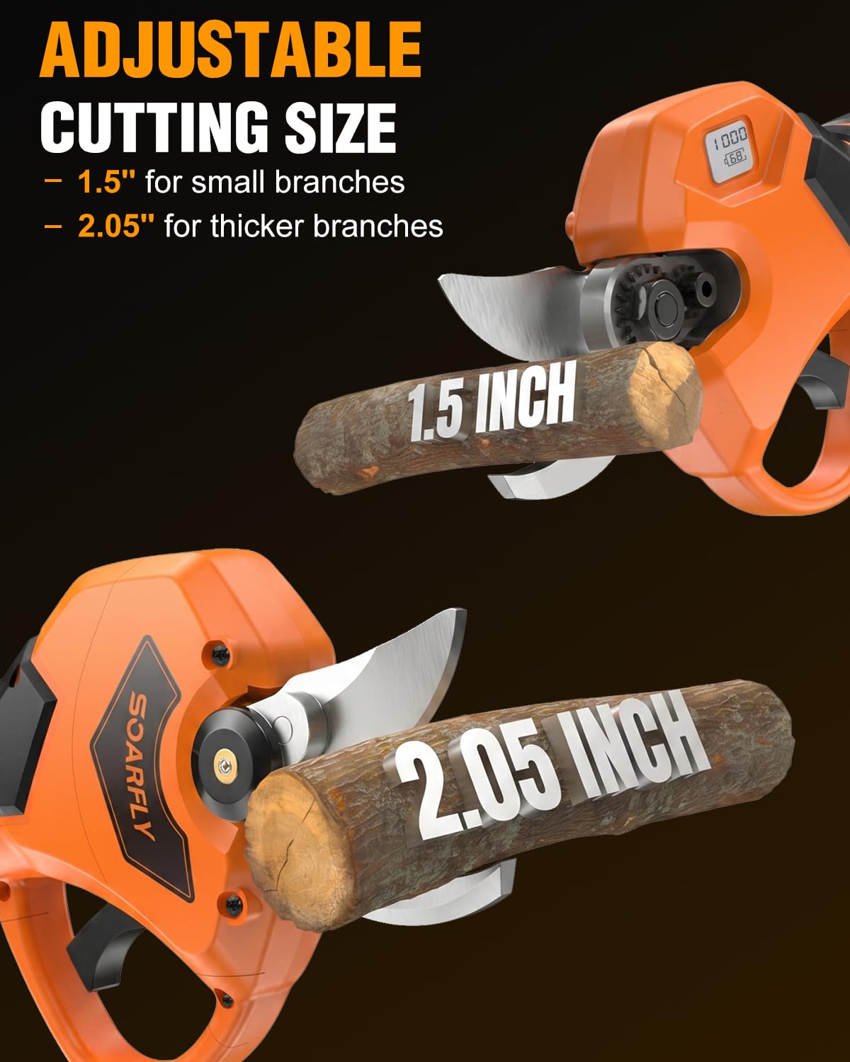 SOARFLY Electric Pruning Shears with orange colour and ergonomic handle