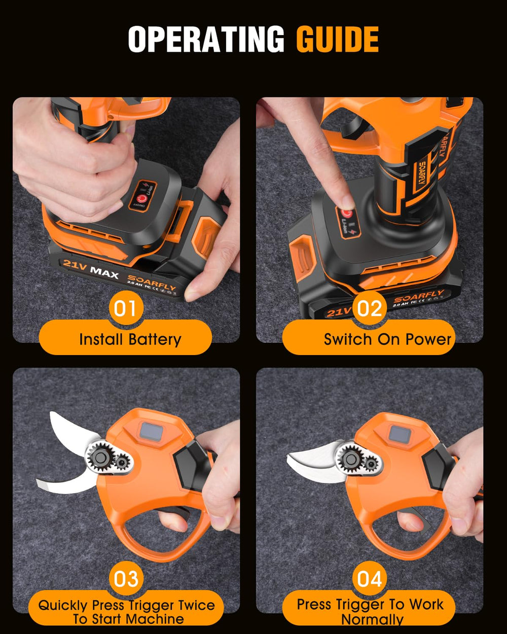 SOARFLY Electric Pruning Shears with spare blades and tools