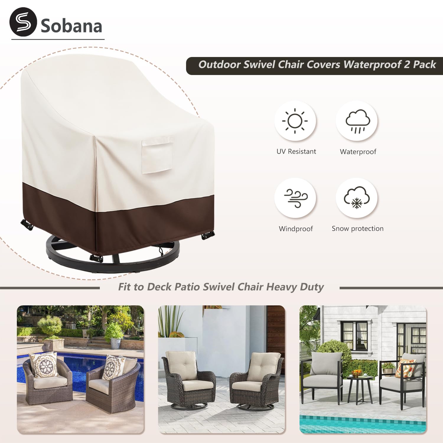 Sobana patio chair cover beige with windproof buckles