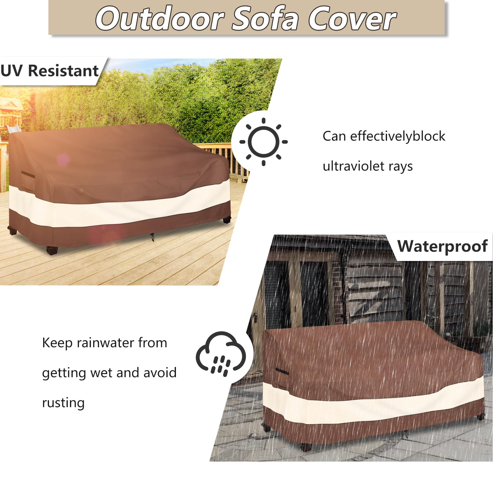 Sobana Patio Sofa Cover against a backdrop of outdoor furniture