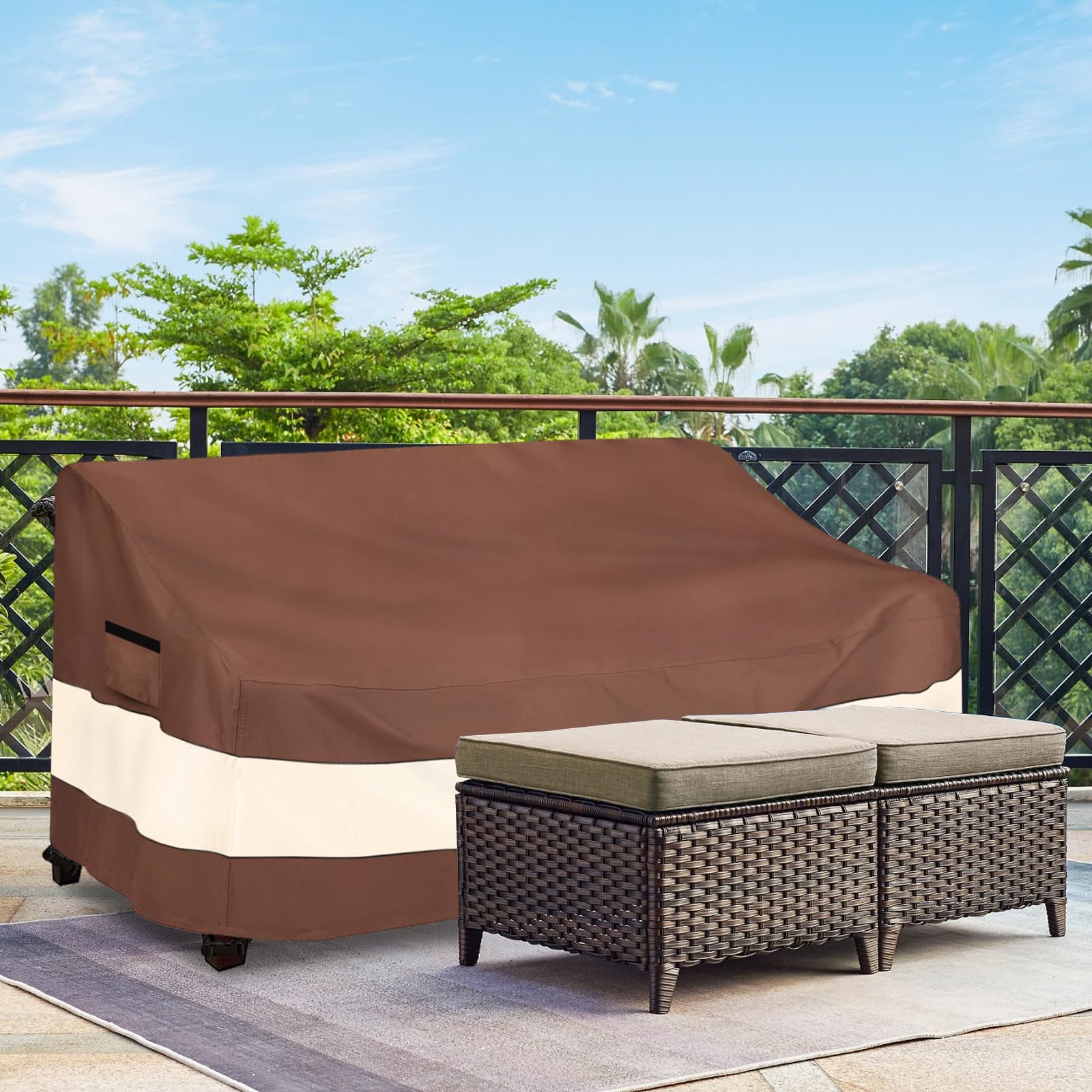Sobana Patio Sofa Cover demonstrating all weather protection