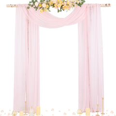 Socomi blush pink wedding arch draping sheer curtain front view