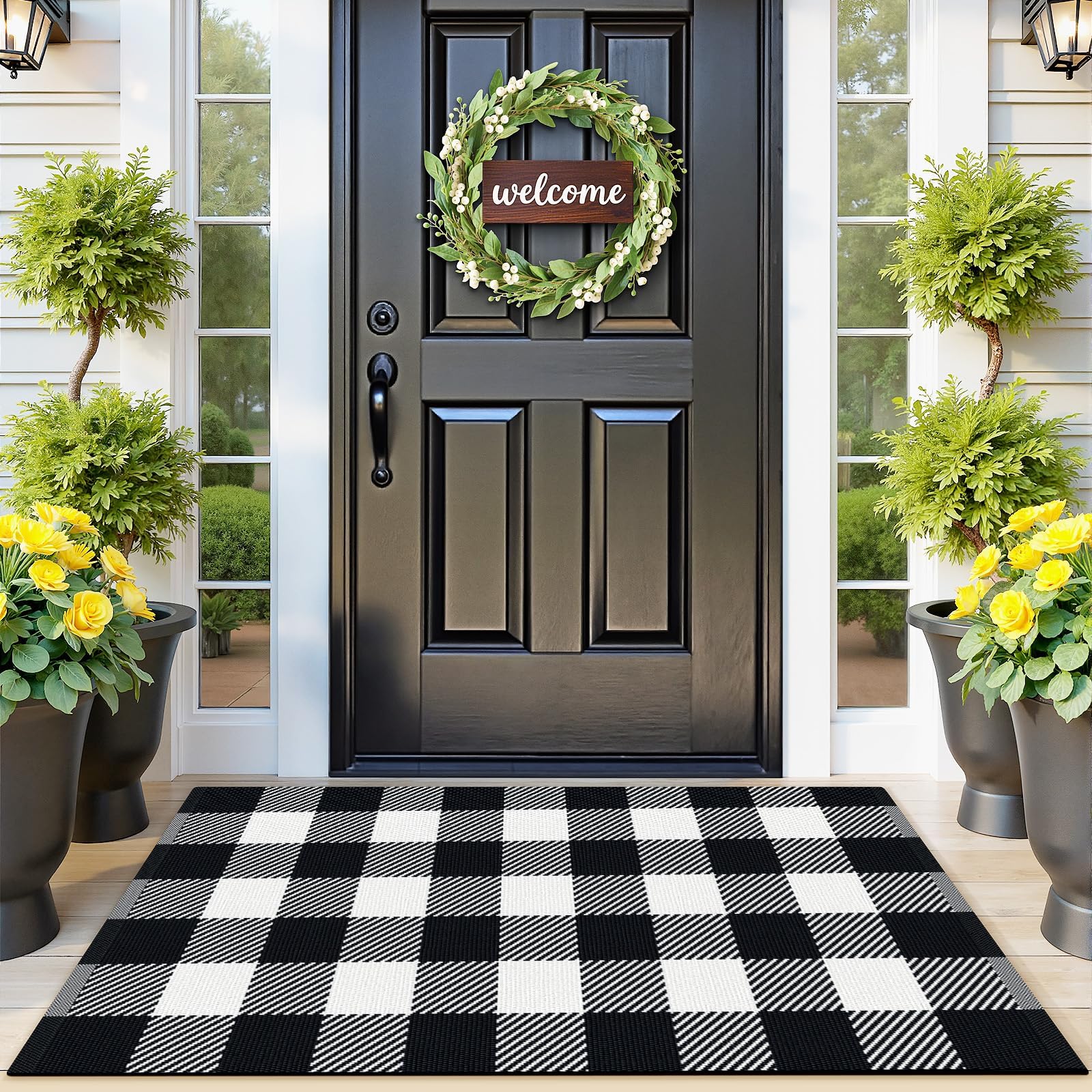 SofterCharm Outdoor Rug 2'4" x 3'7" black and white checkered front view