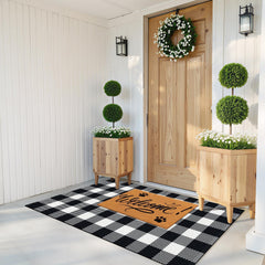 SofterCharm Outdoor Rug Black and White Checkered Front View