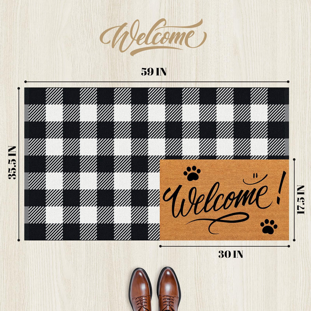 SofterCharm Outdoor Rug Black and White Checkered Side View
