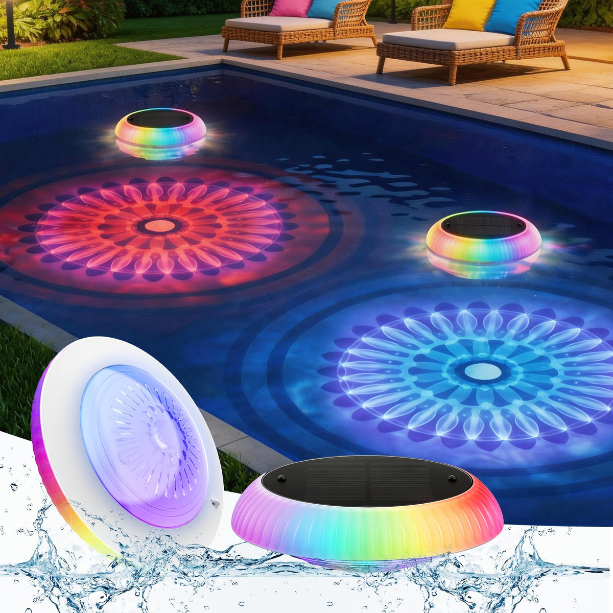 Soiarllt Solar Floating Pool Lights front view in water