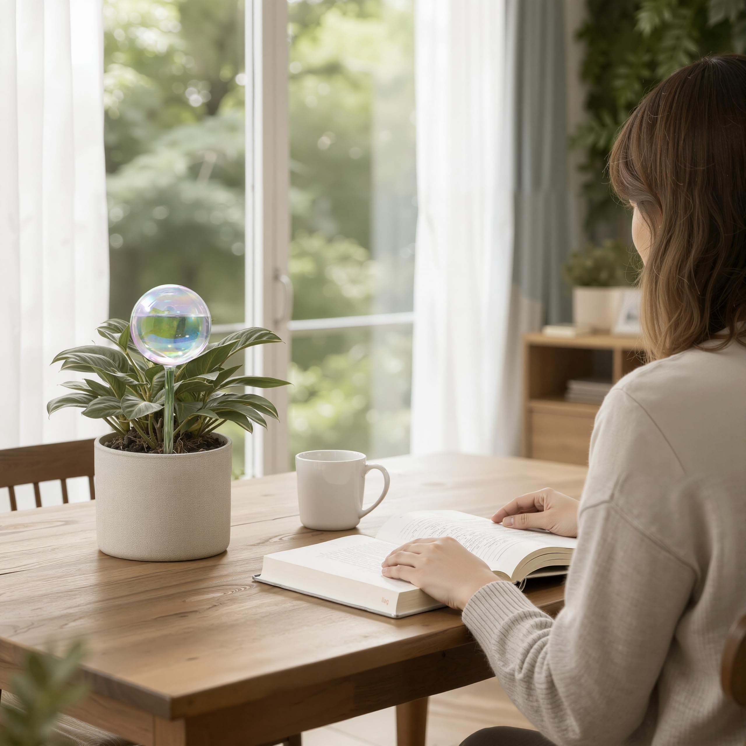 Soilagua self-watering globe showcasing wick-controlled release