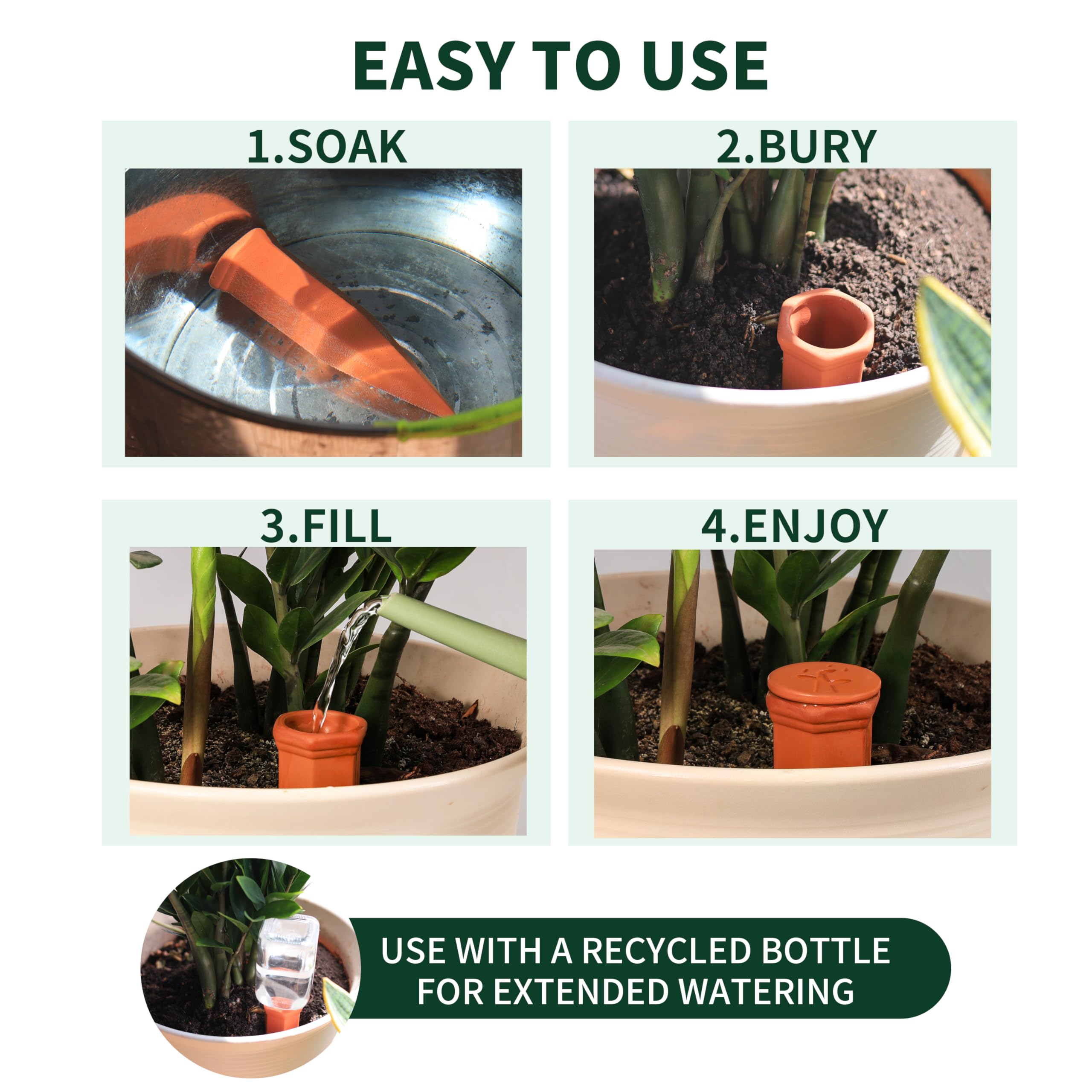 Soilagua watering spikes on a garden table