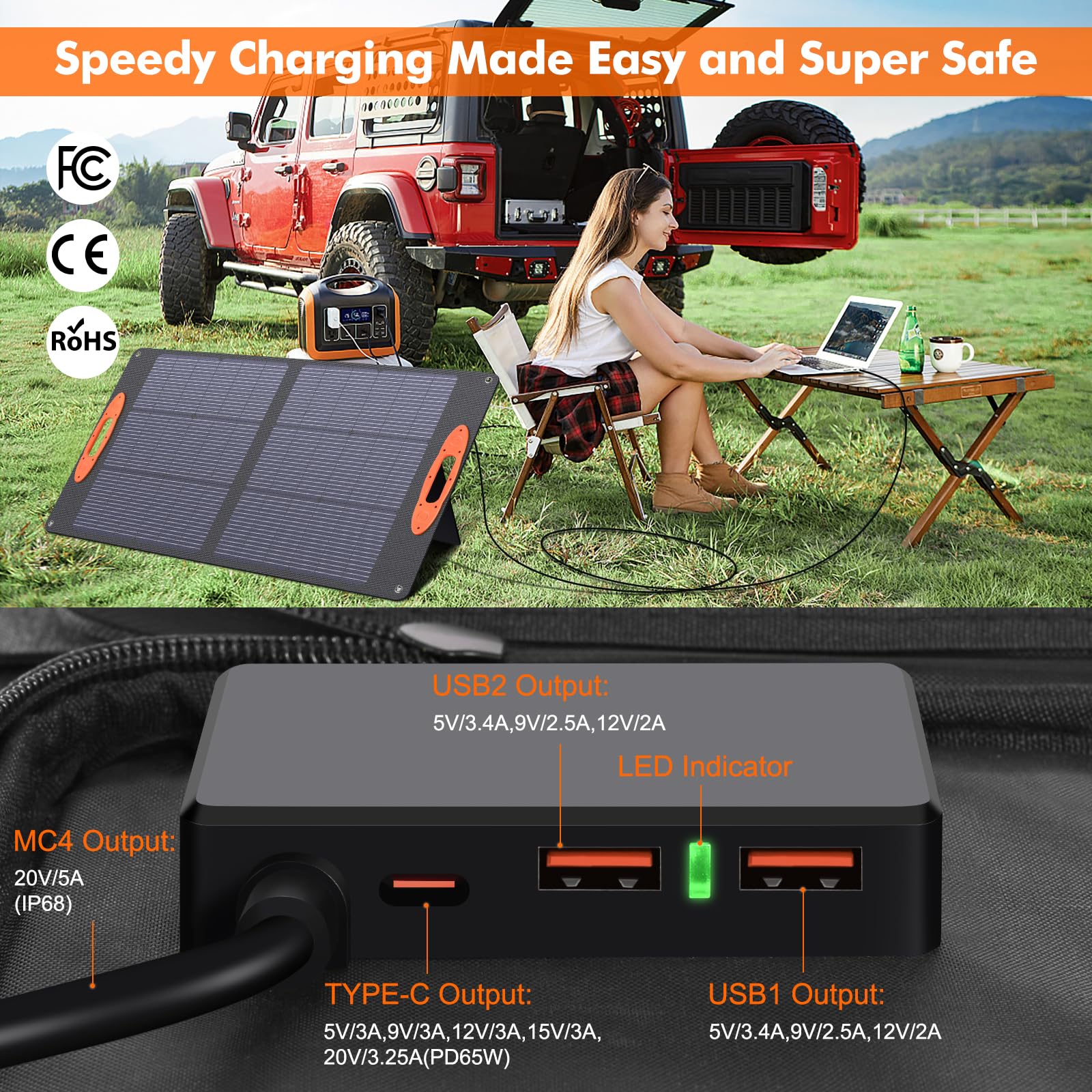 SOKIOVOLA solar panel with kickstands set up outdoors