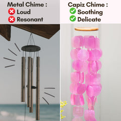 Solange & Frances Pink Wind Chimes hanging outdoors