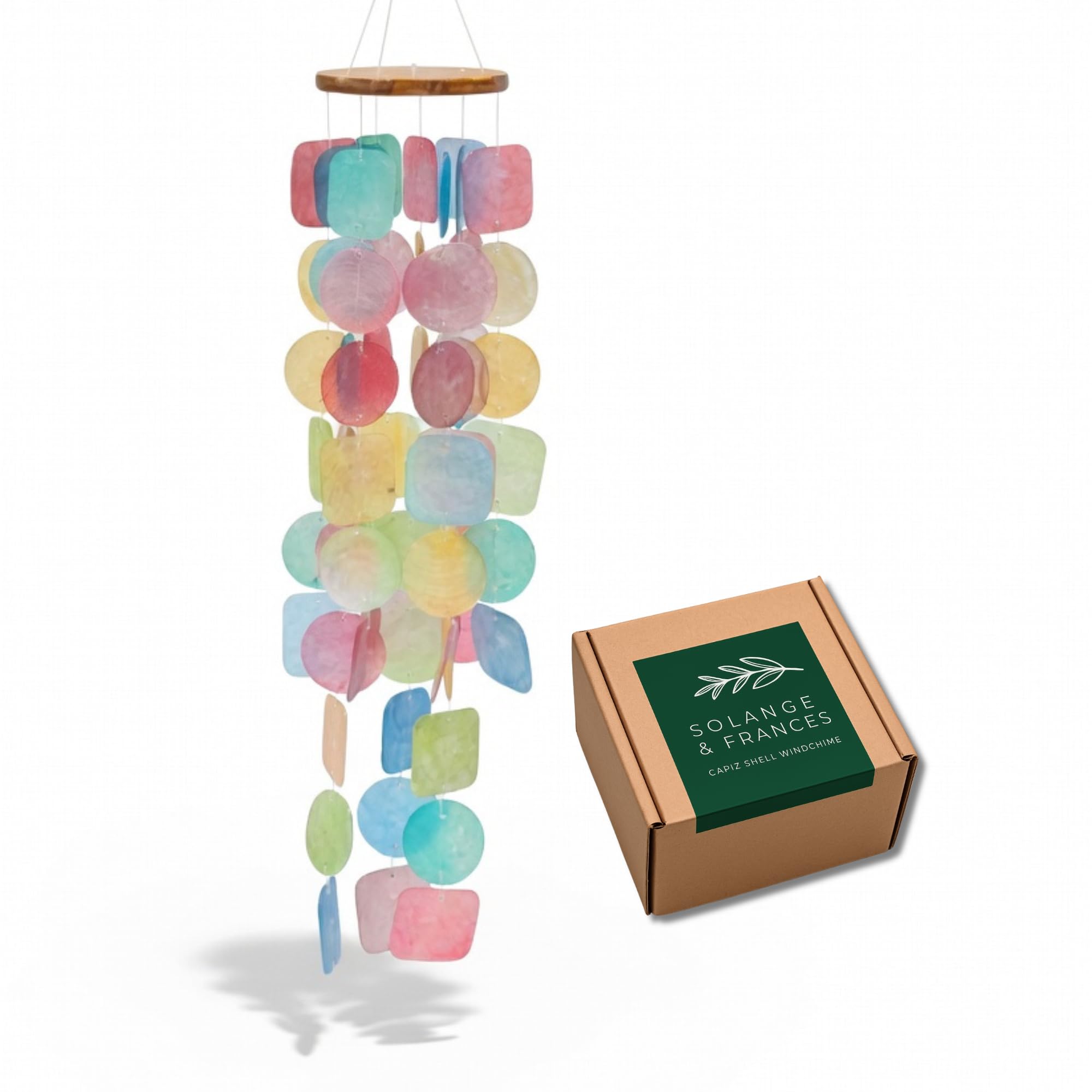 Solange & Frances Wind Chimes front view showcasing Capiz shells