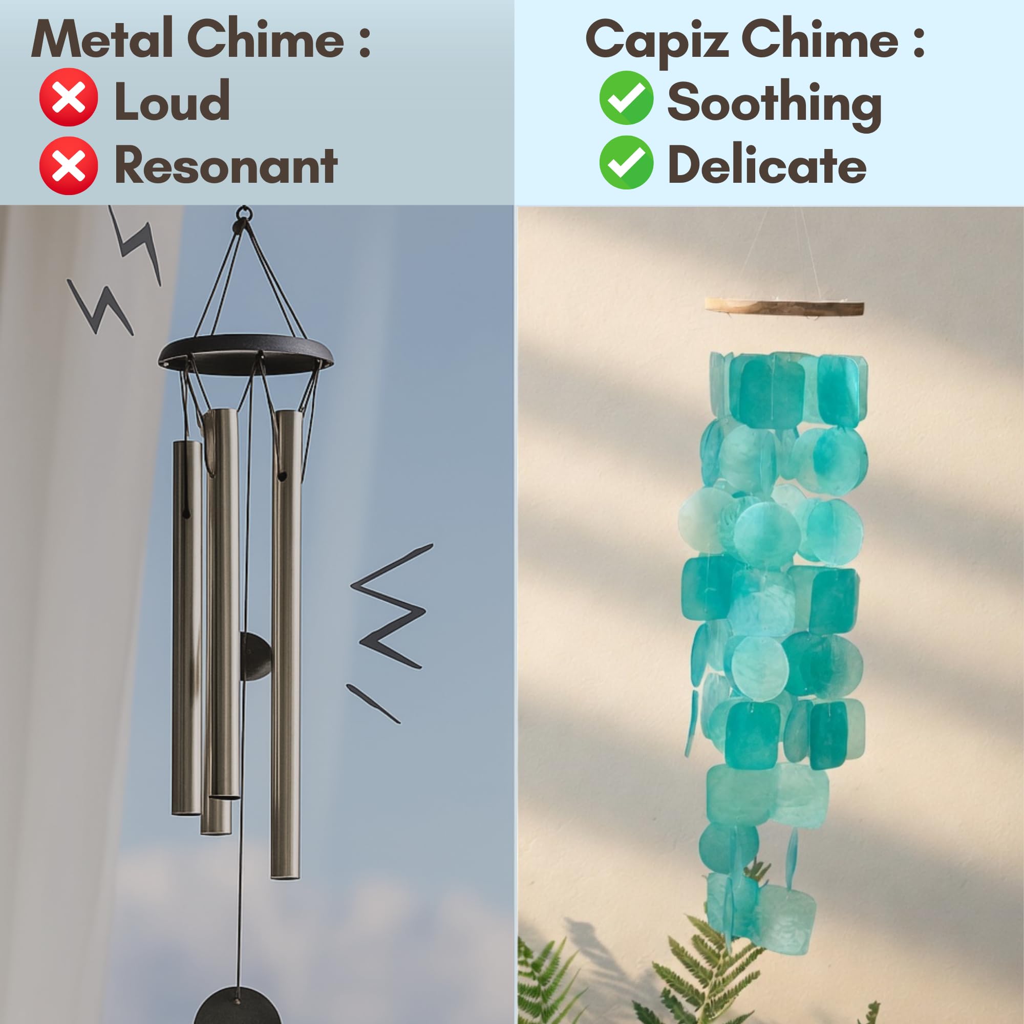 Solange & Frances Wind Chimes with natural wood top