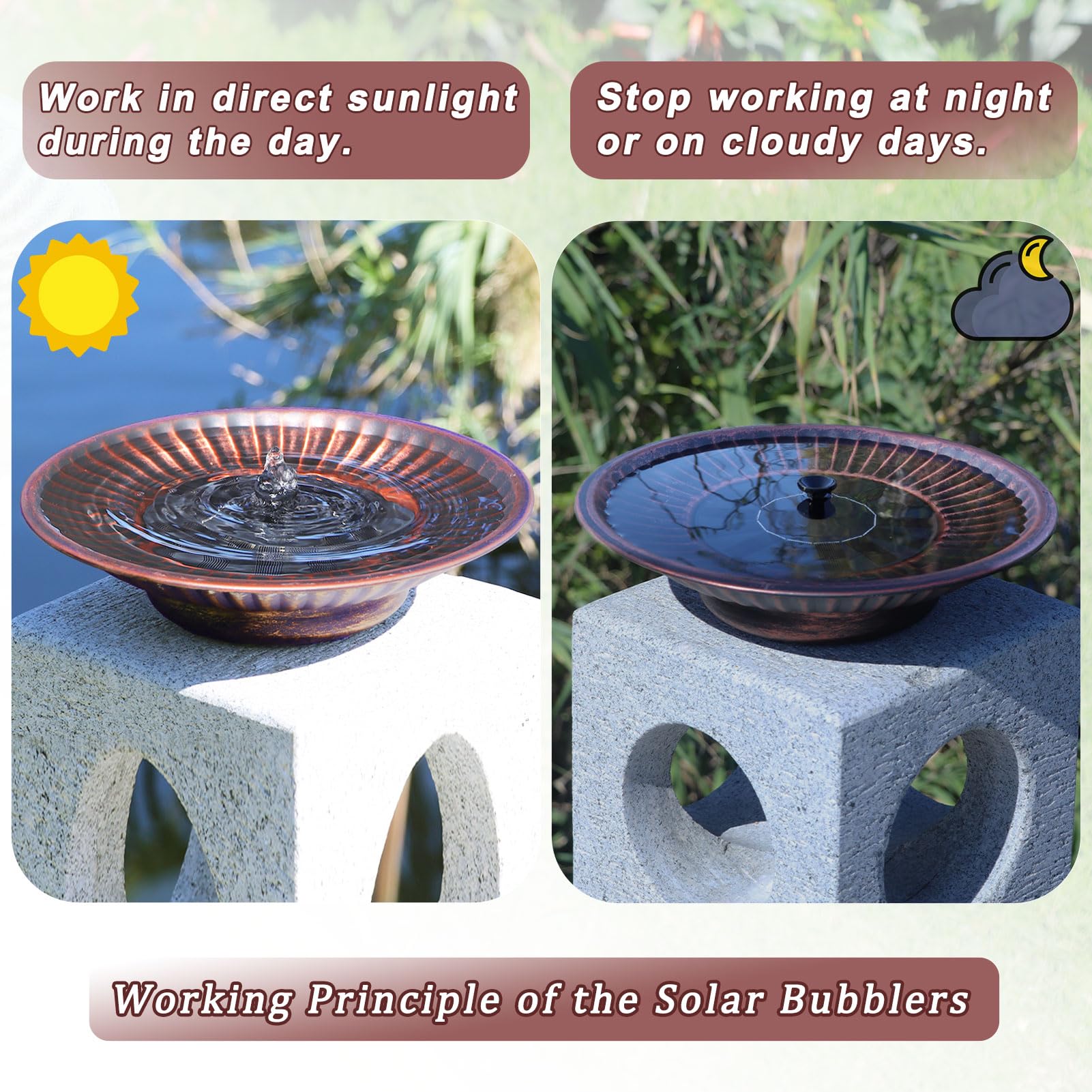 Solar Bird Bath Fountain in a garden setting