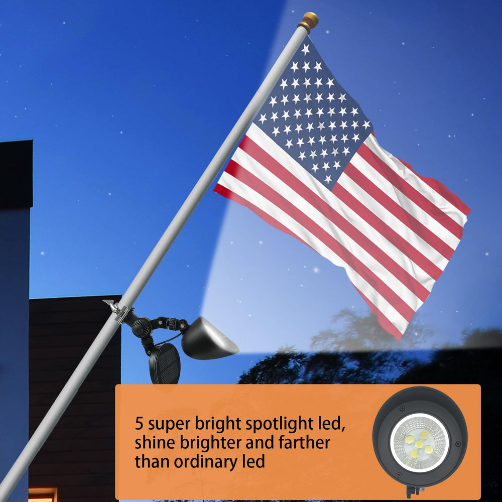 Solar flag pole light showing bright illumination at night