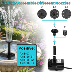 Solar fountain kit with 4 nozzles and power cord