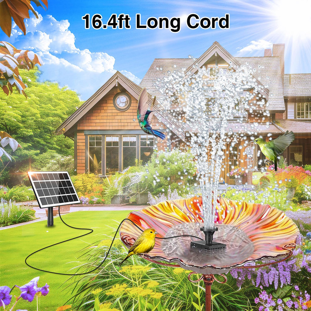Solar fountain pump with ground stake and nozzles