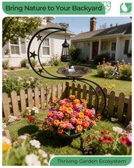 Solar light feature of the OUISJYER bird bath illuminated at night