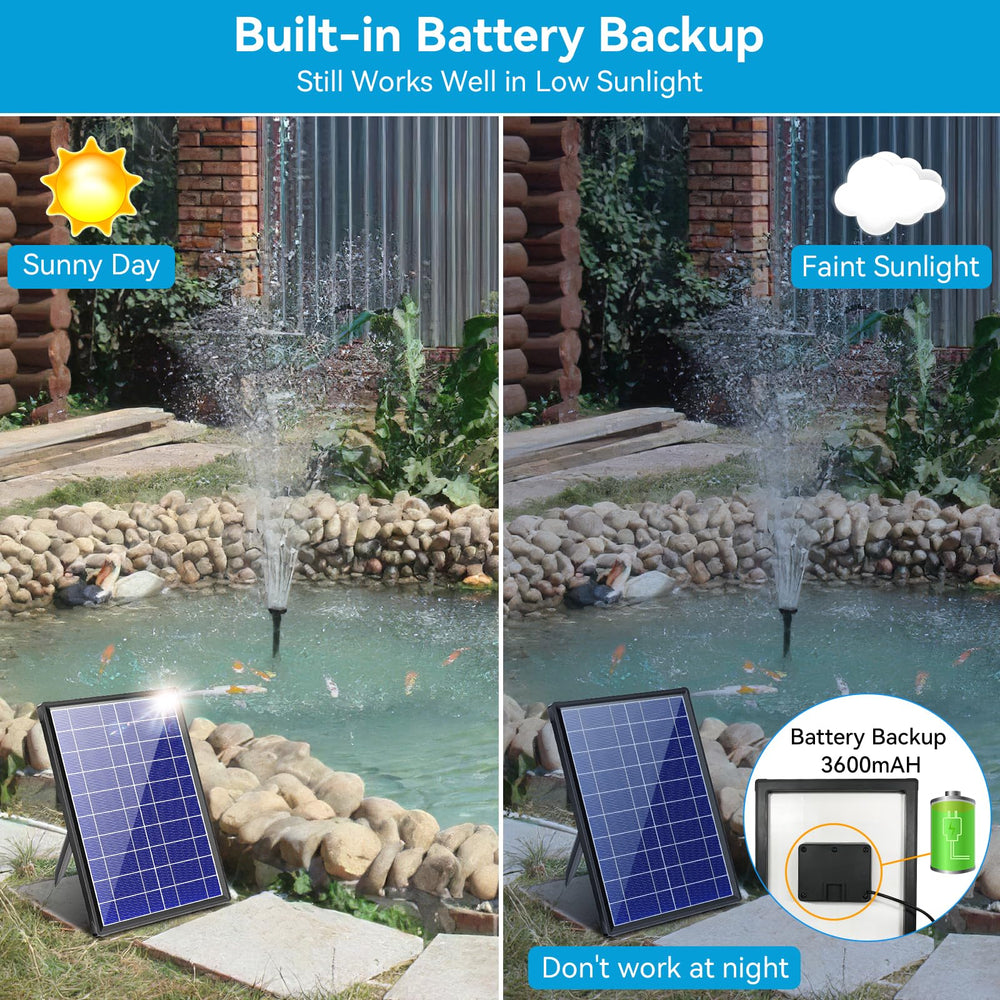 Solar panel of POPOSOAP fountain pump in sunlight