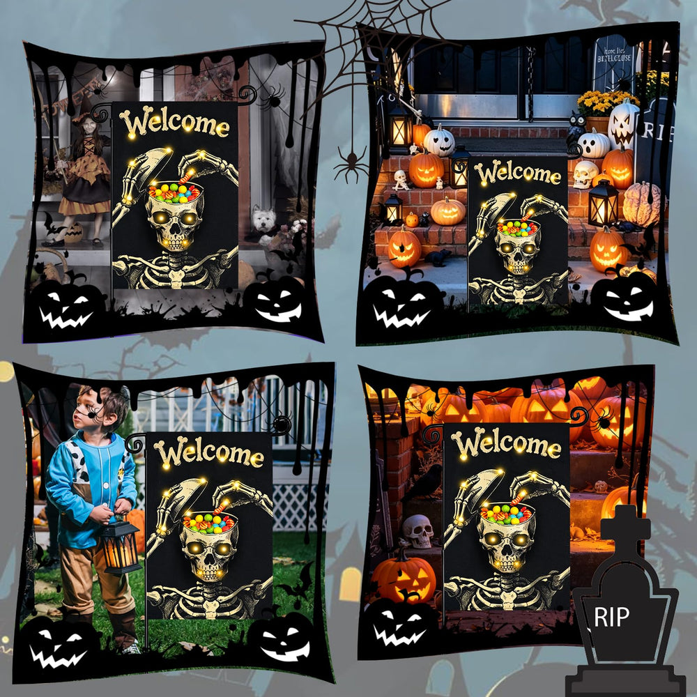 Solar panel on FLAGMESAGE Halloween Lighted Garden Flag