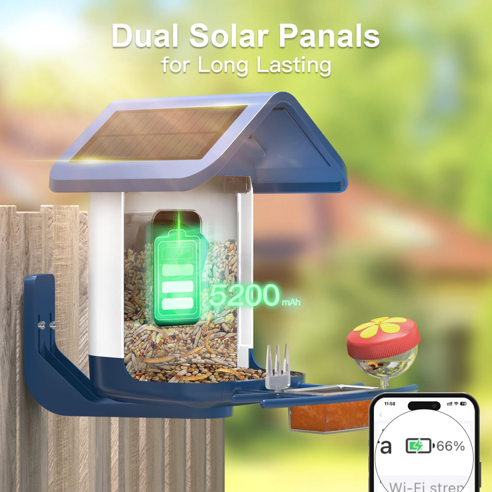 Solar panels on the onlyfly Smart Bird Feeder