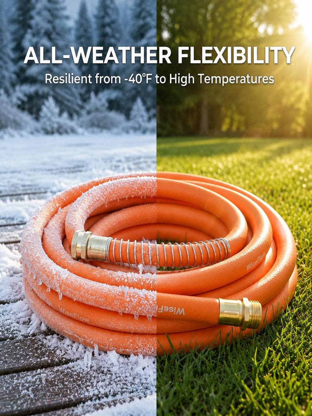 Solid brass fittings on Wiseflow garden hose