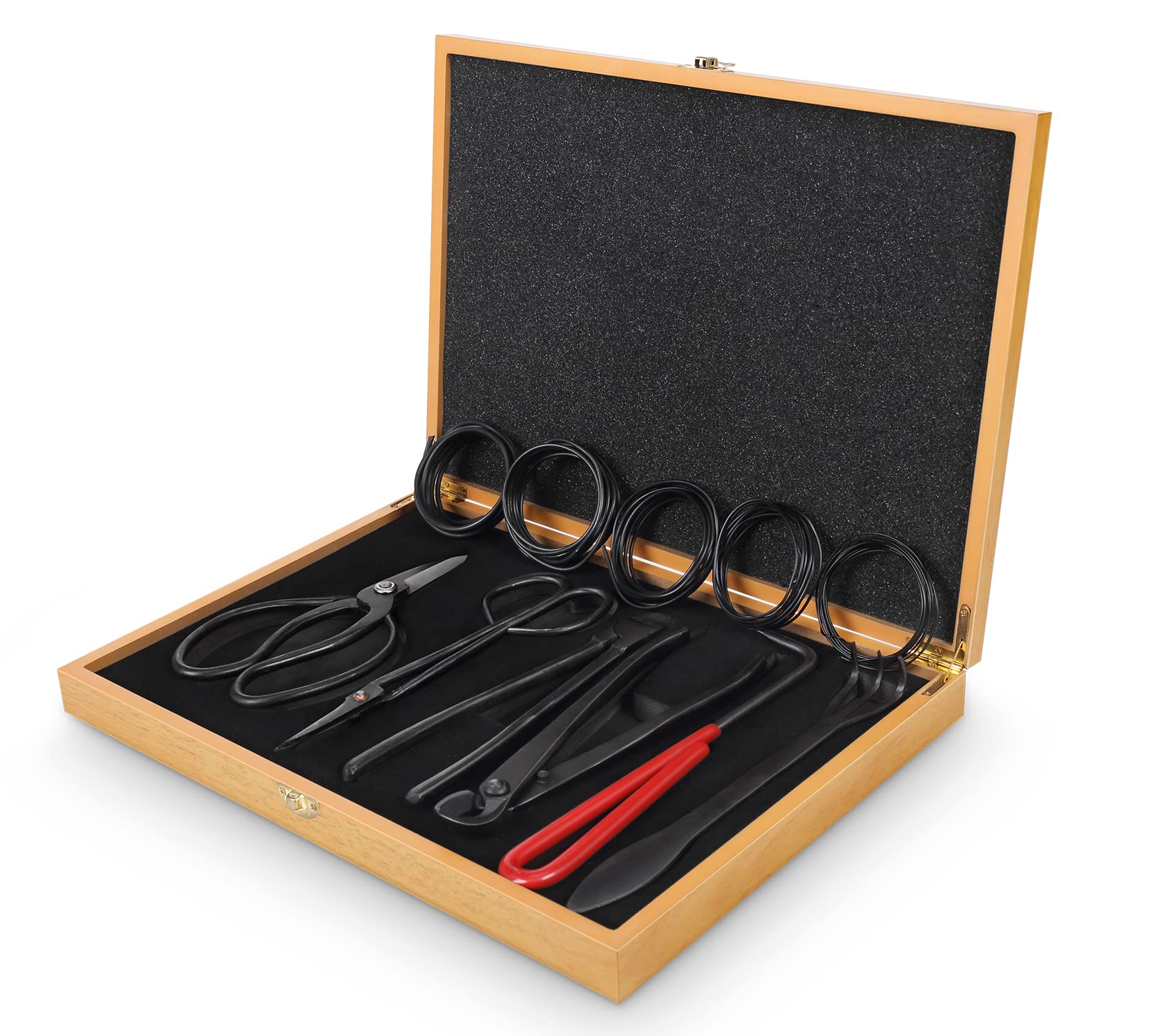 SOLIGT 12-Piece Bonsai Tool Set with wooden storage box