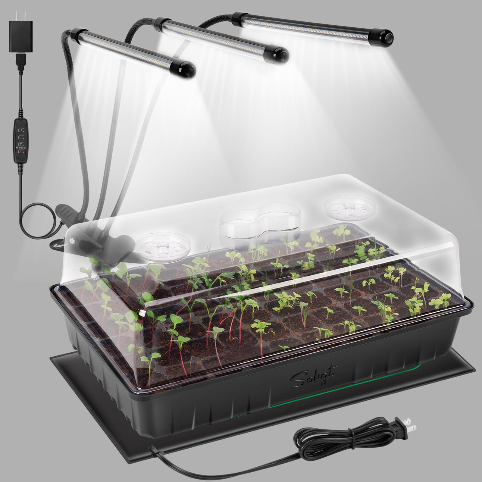 SOLIGT 60 Cell Seed Starter Tray Kit complete with grow light and heat mat