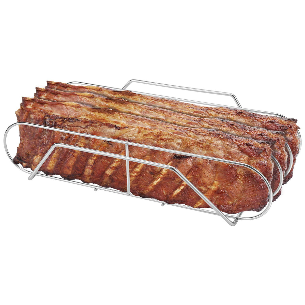 SOLIGT stainless steel rib rack front view holding ribs