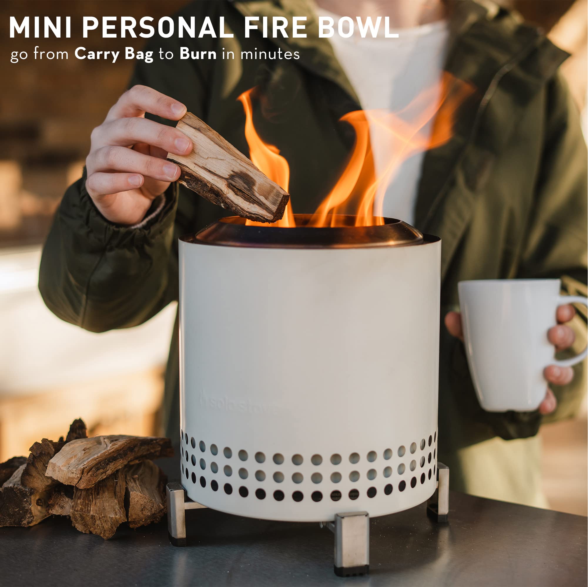 Solo Stove Mesa XL fire pit with pellets in use