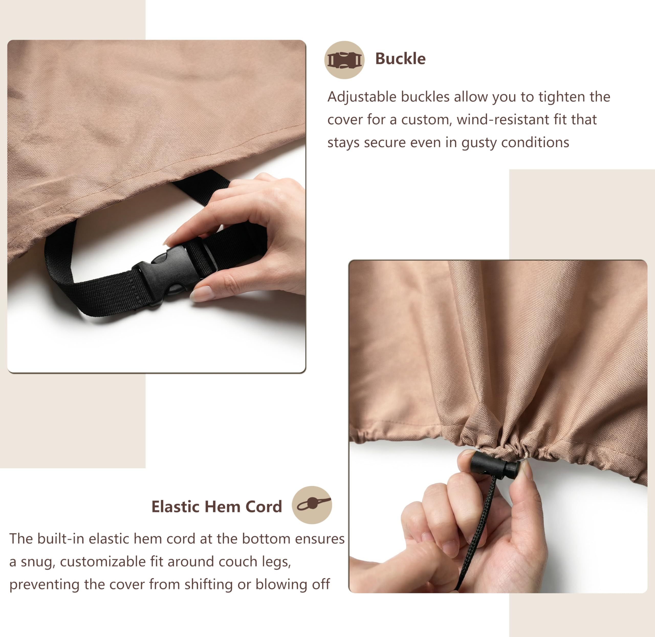 SoloToo Outdoor Couch Cover with elastic hem cord
