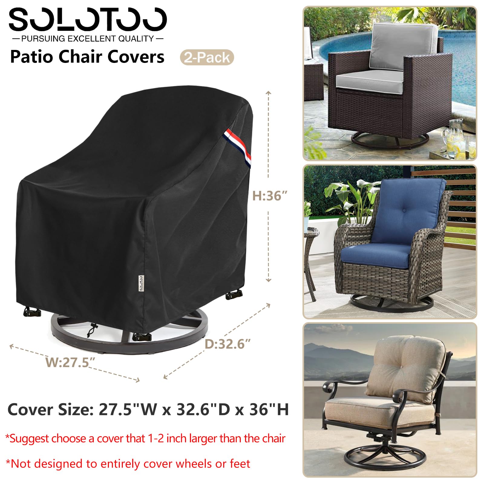 SoloToo Patio Chair Covers side view showing waterproof material