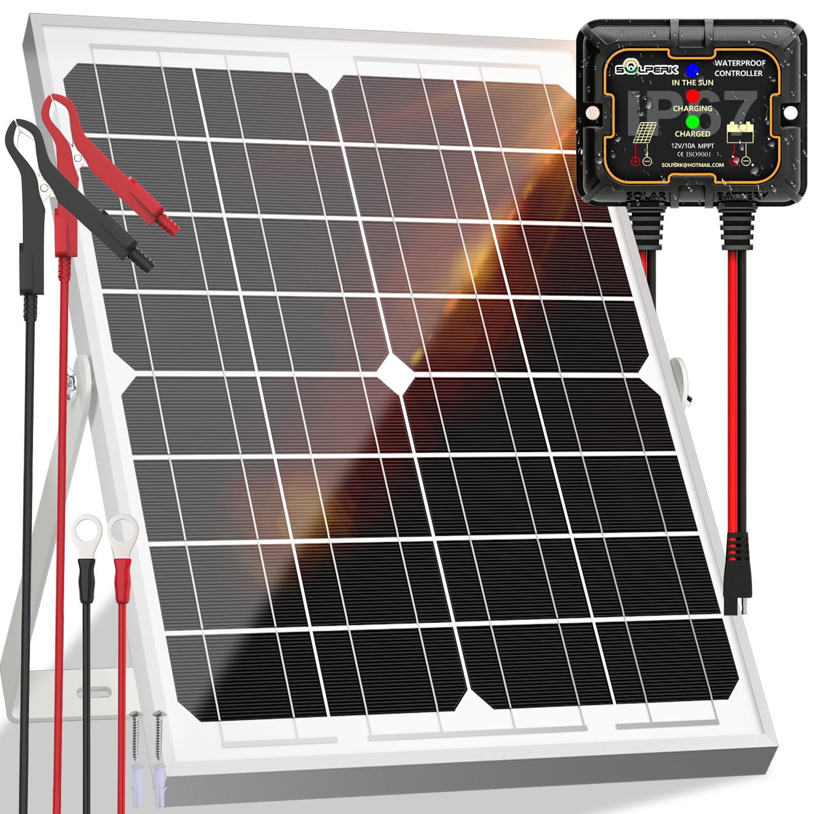 SOLPERK 20W solar panel front view with tempered glass surface