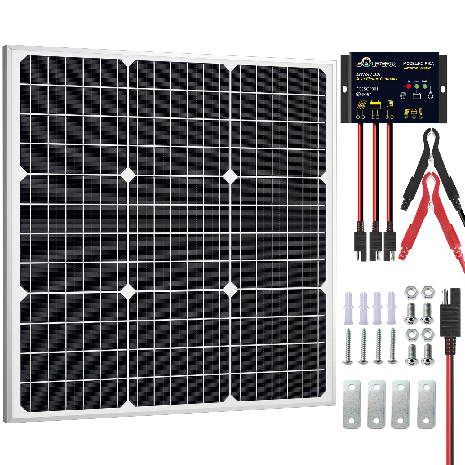 SOLPERK 50W solar panel front view with black finish