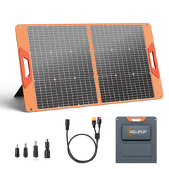 SOLUPUP 100W Portable Solar Panel front view with orange finish