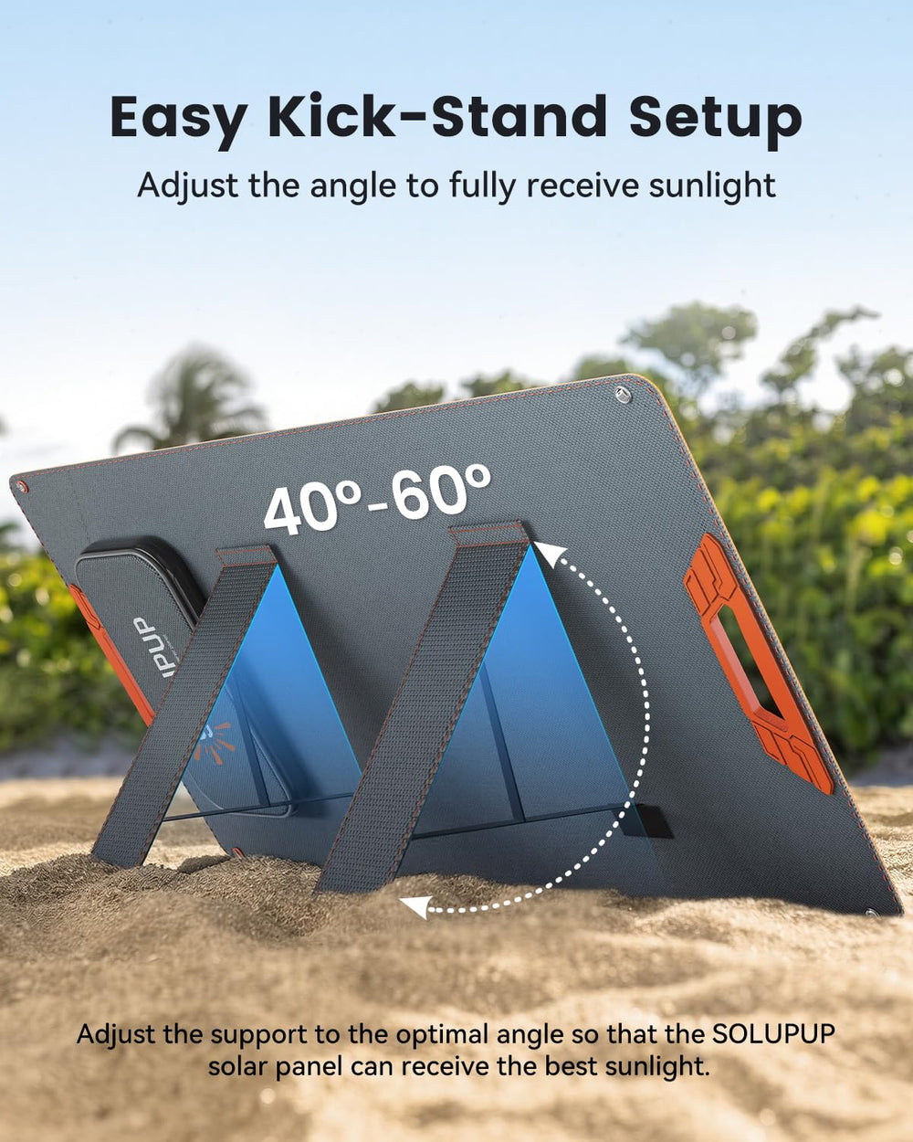 SOLUPUP solar panel showing built-in zippered pocket
