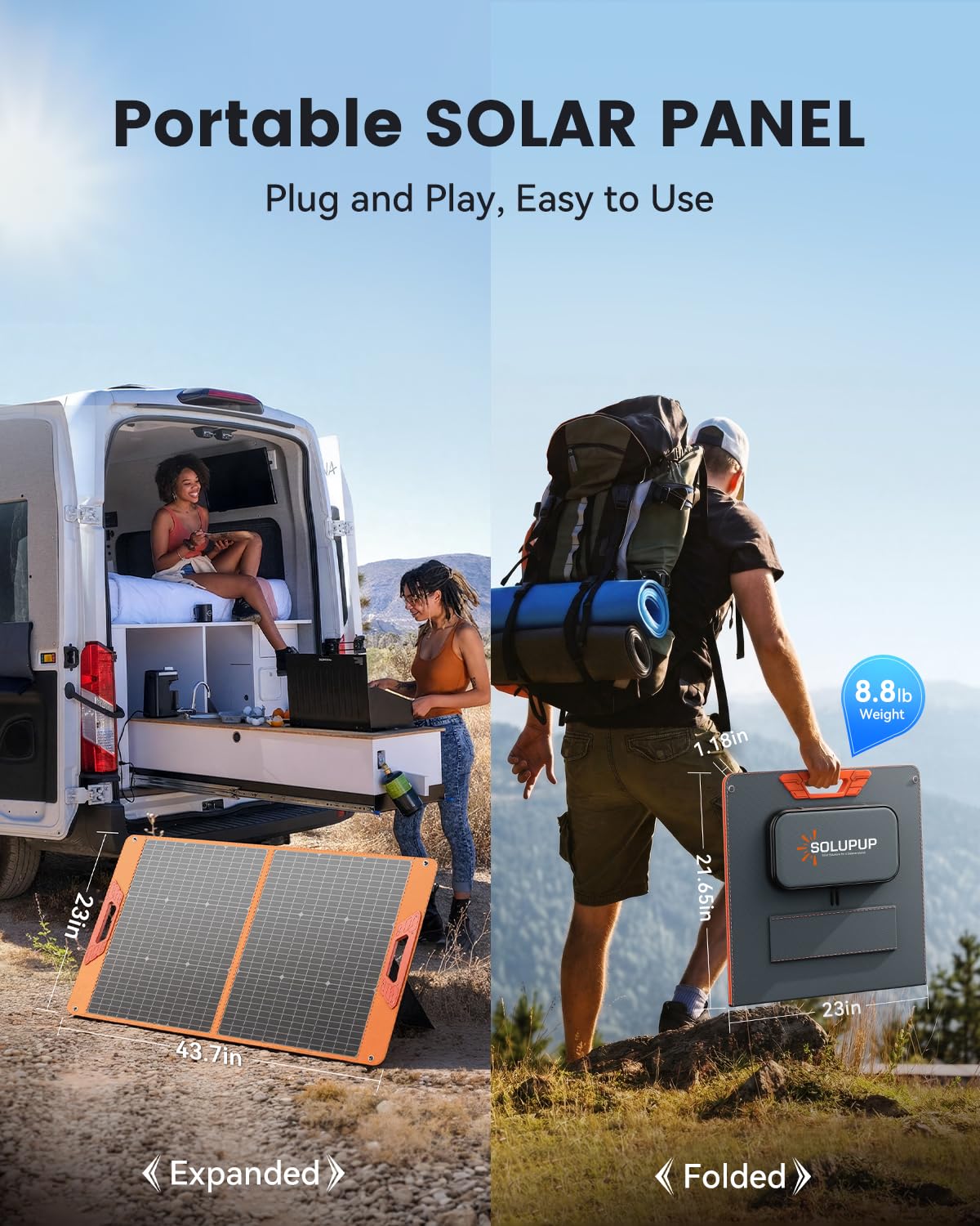 SOLUPUP solar panel with kickstand adjusted for sunlight