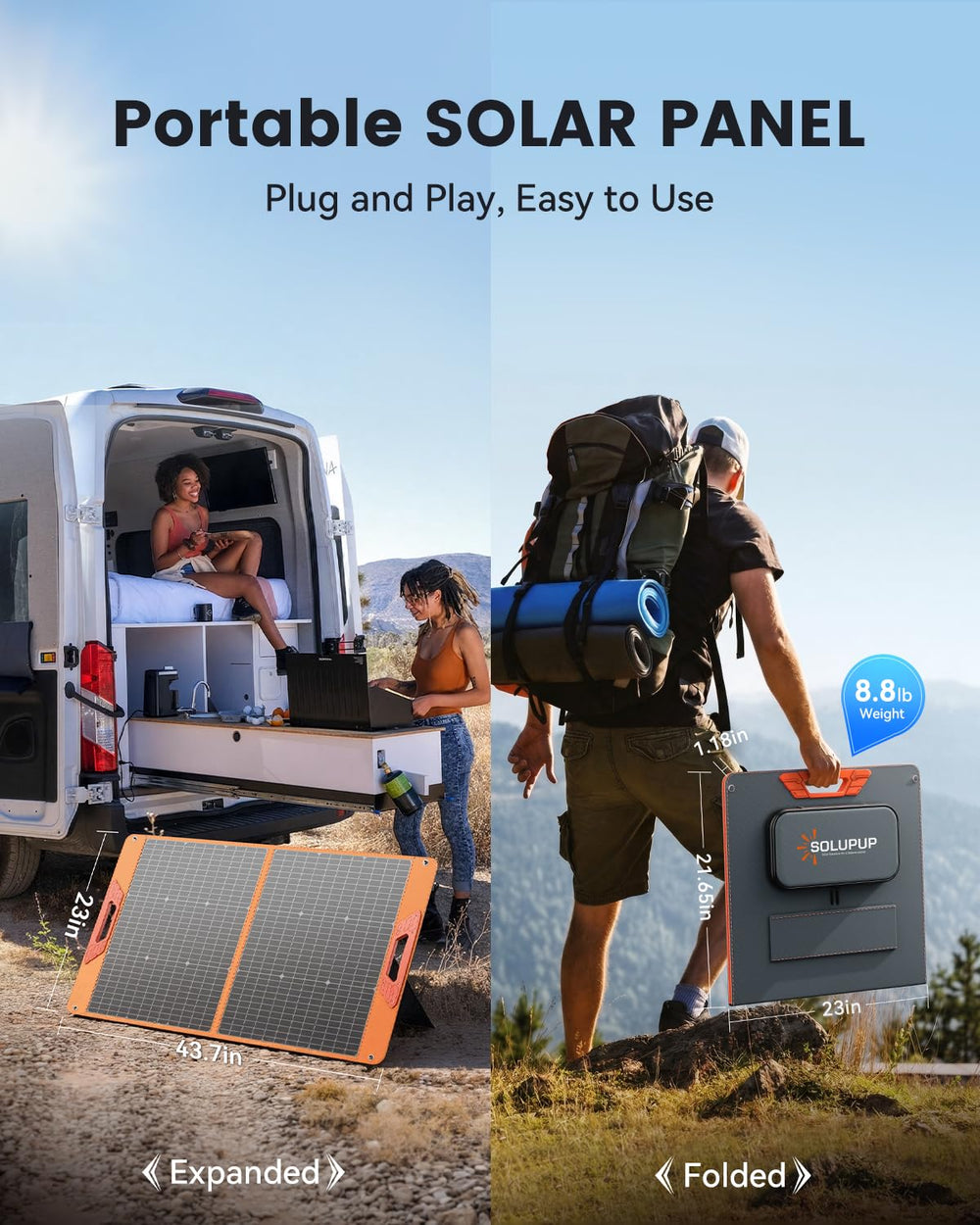 SOLUPUP solar panel with kickstand adjusted for sunlight