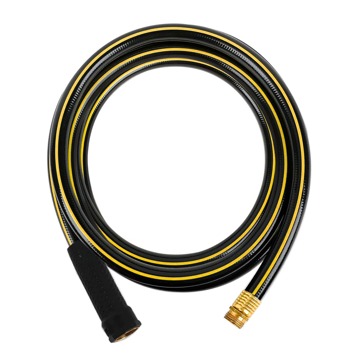 Solution4Patio 10ft garden hose front view with black and yellow design