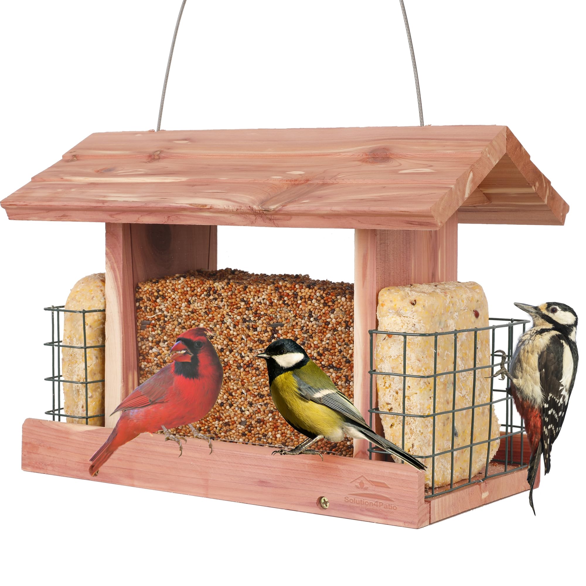 Solution4Patio Cedar Hopper Bird Feeder front view with tray