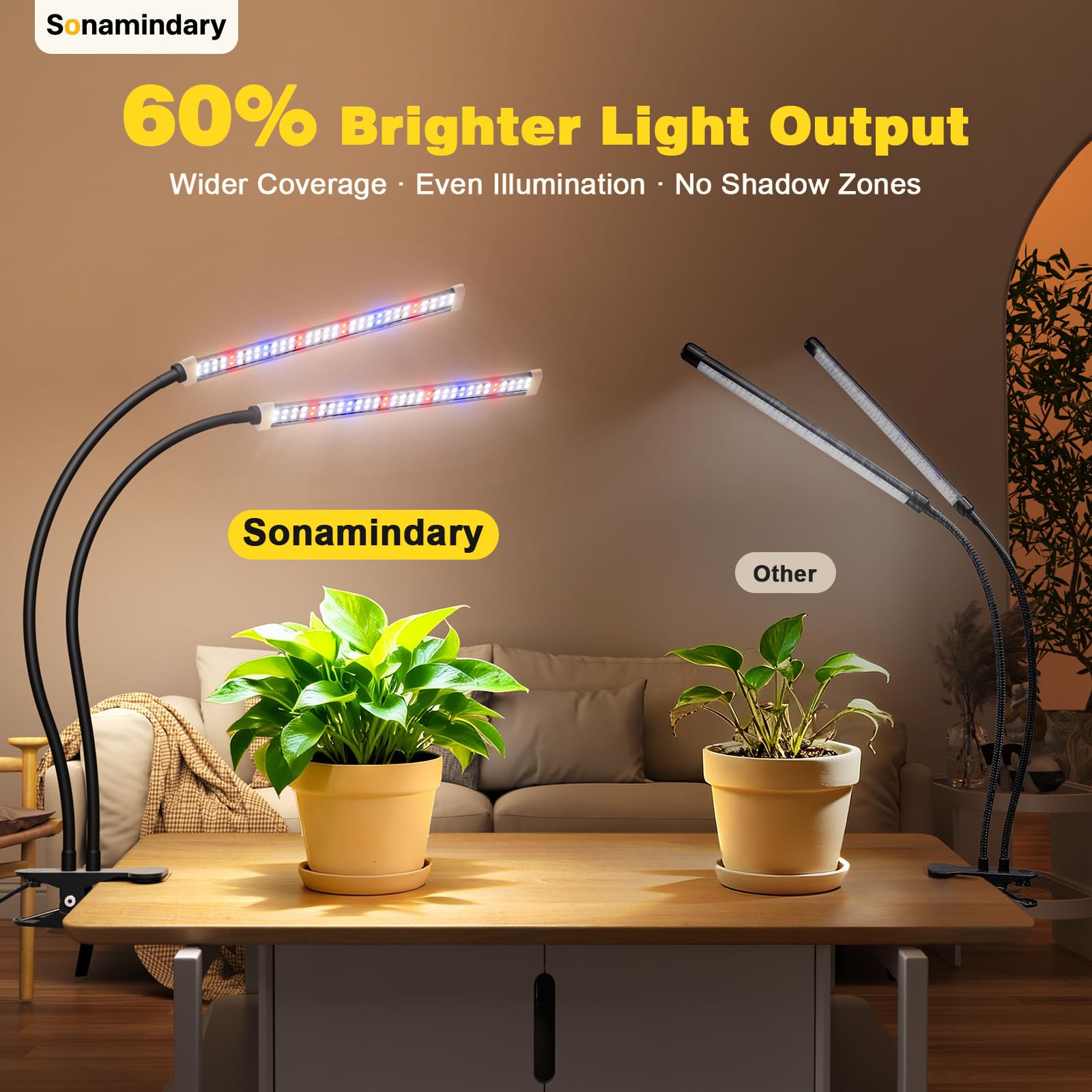 Sonamindary grow light showing full spectrum light coverage