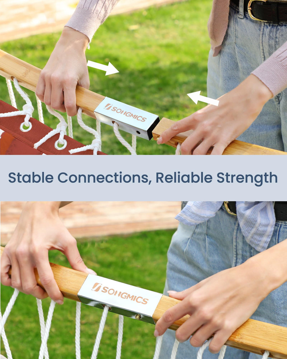 SONGMICS double hammock showing bamboo spreader bars