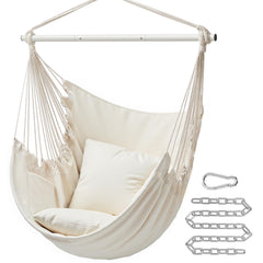 SONGMICS Hammock Chair cream white front view with cushions
