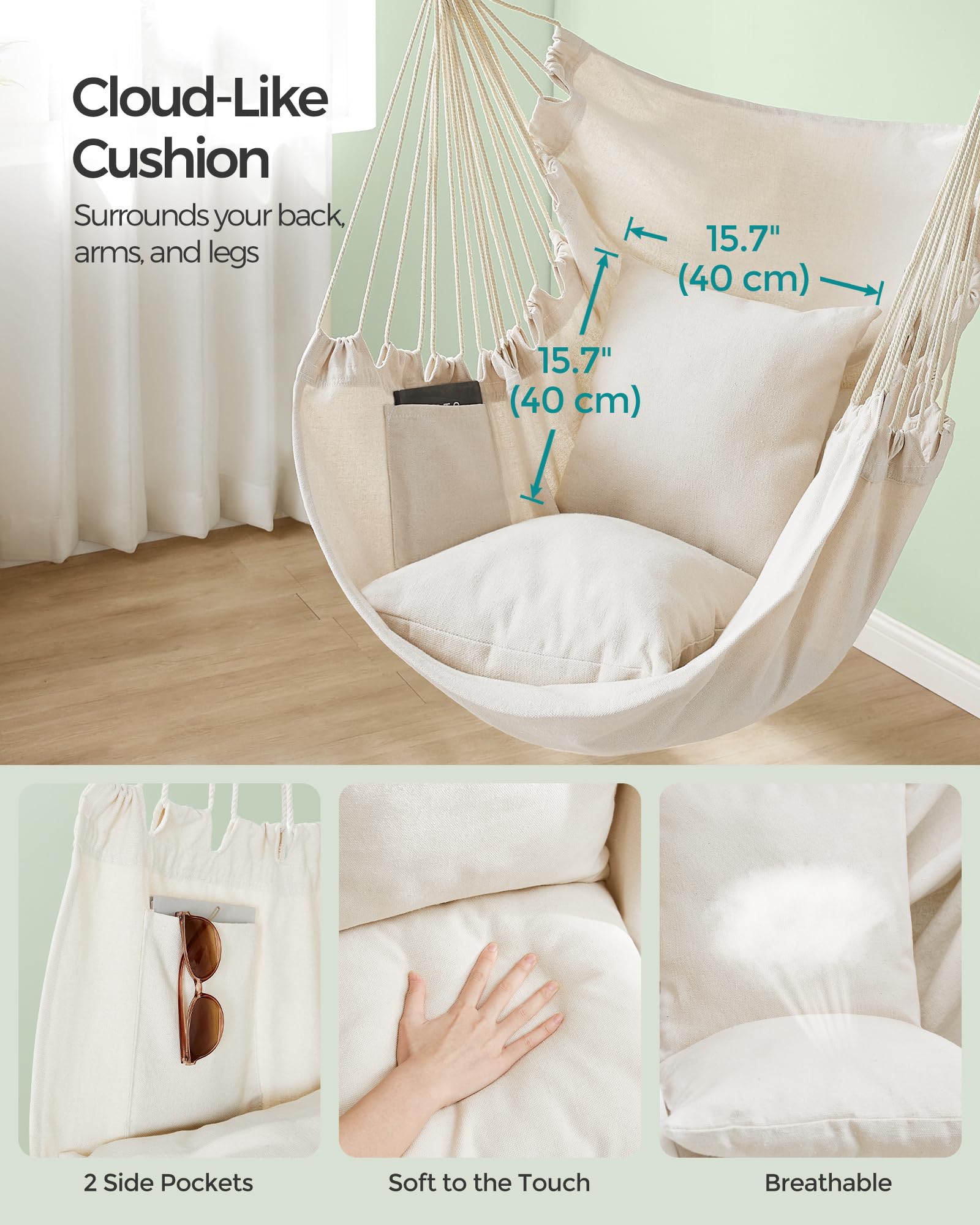 SONGMICS Hammock Chair installation with metal chain and carabiner