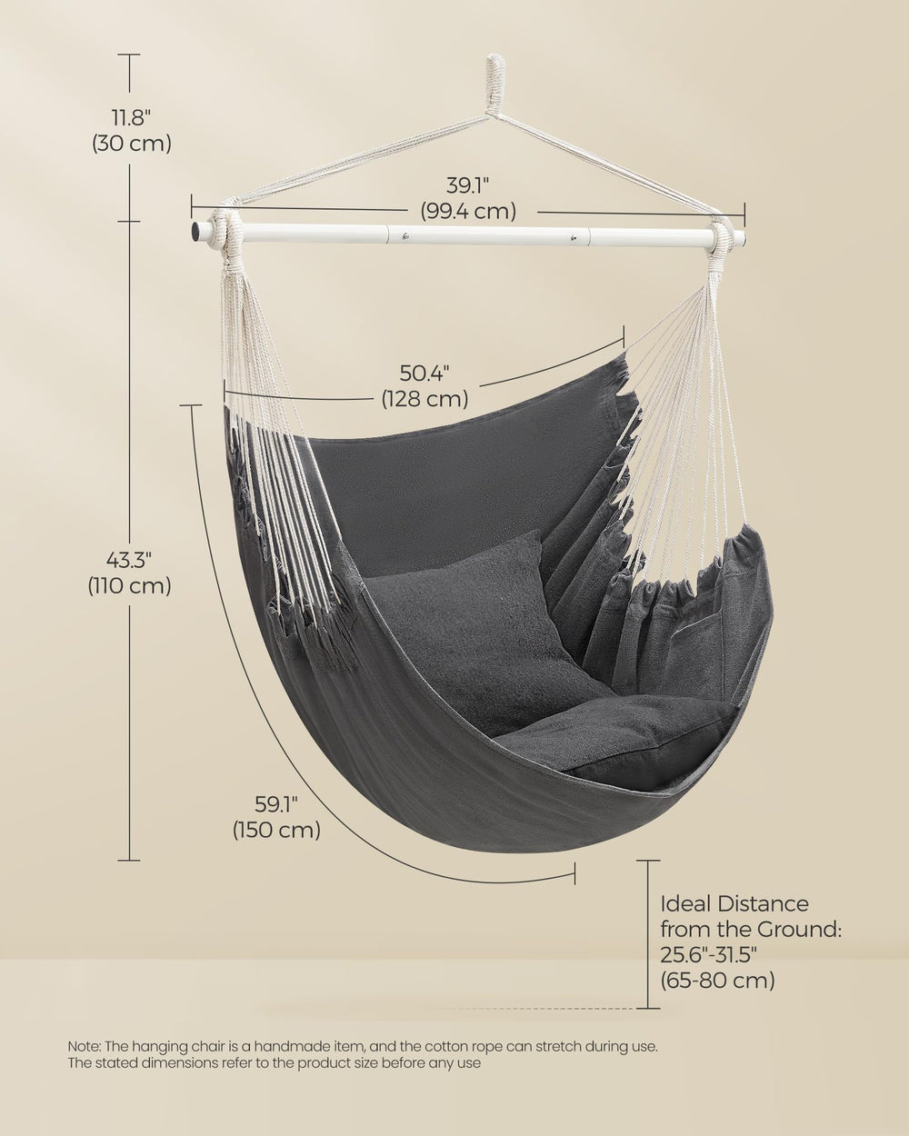 SONGMICS Hammock Chair with cushions placed indoors