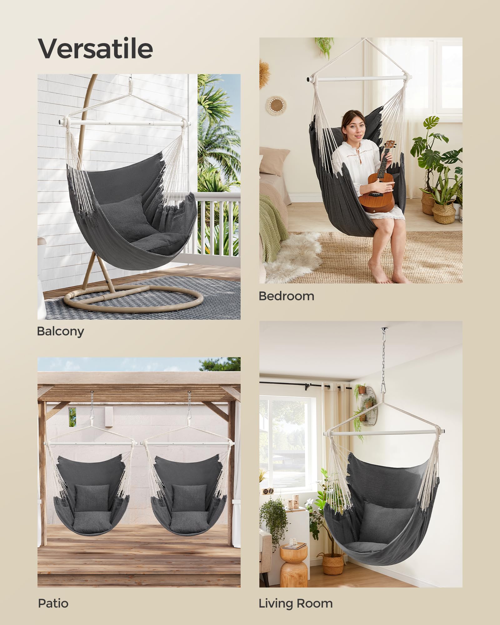 SONGMICS Hammock Chair with included mounting accessories