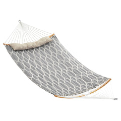 SONGMICS Quilted Double Hammock grey model front view with padded pillow
