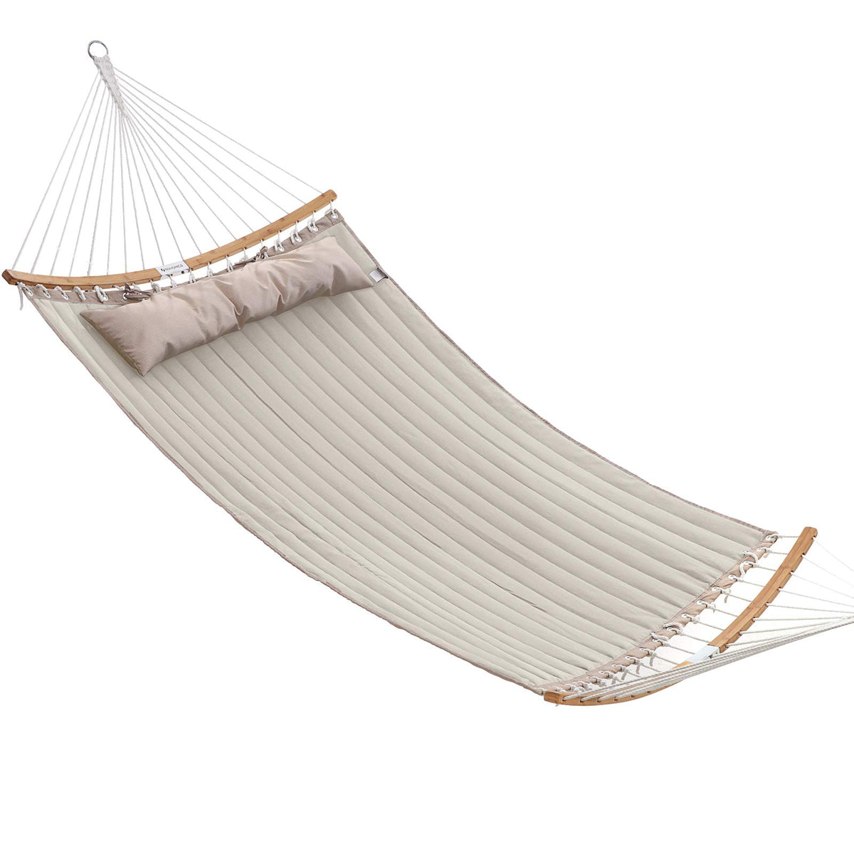 SONGMICS Quilted Double Hammock in cream and beige with pillow