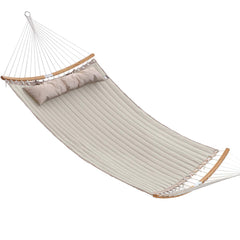 SONGMICS Quilted Double Hammock in cream and beige with pillow