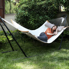 SONGMICS Quilted Double Hammock set up in a garden